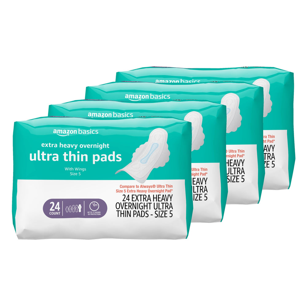 Amazon Basics overnight pad with Flexi-Wings provides secure overnight wear.