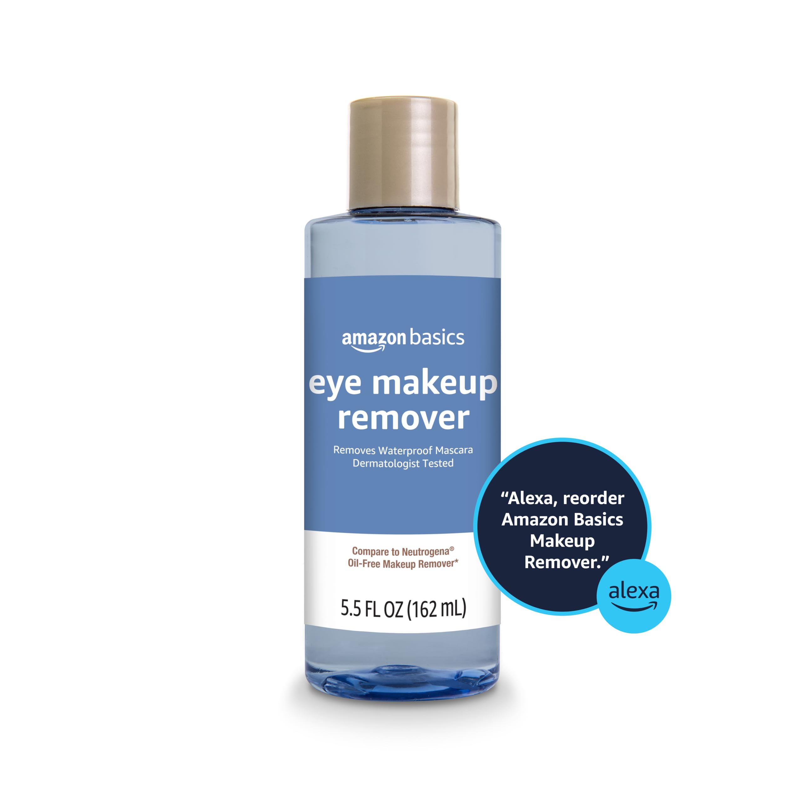 Amazon Basics eye makeup remover on closed eyelid for gentle removal.