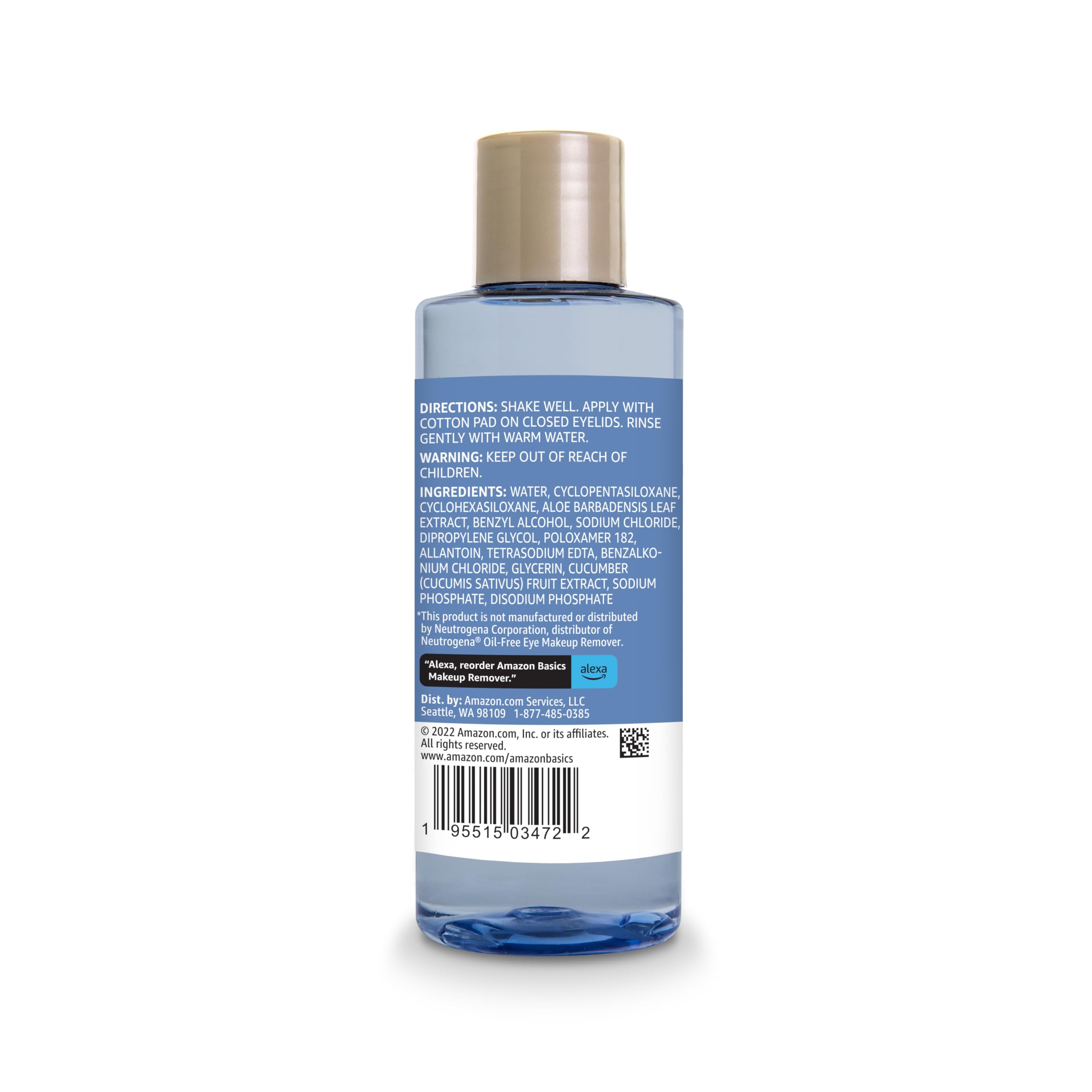Amazon Basics eye makeup remover on cotton ball for gentle removal.