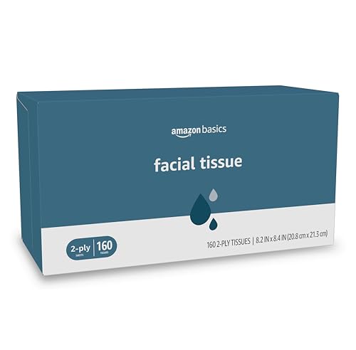 Amazon Basics facial tissue four-box pack neatly displayed