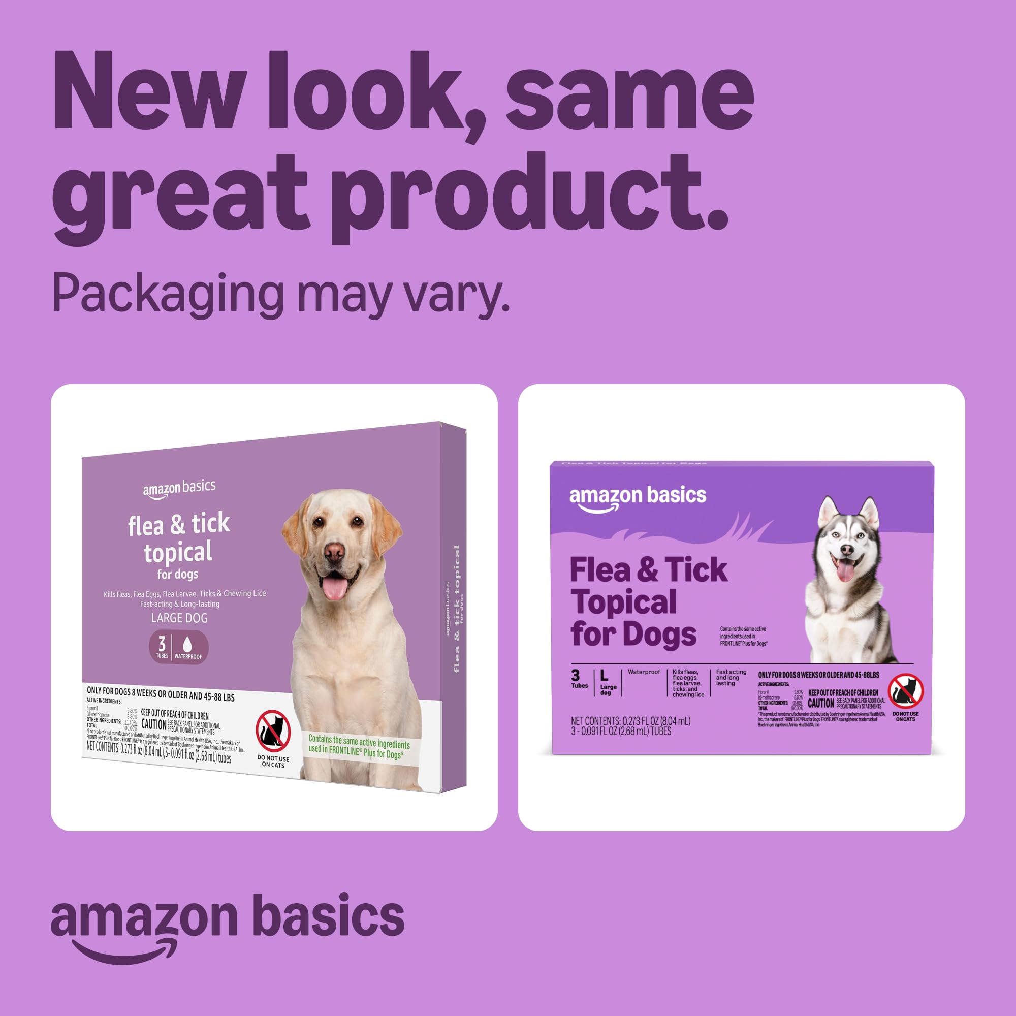 Applying Amazon Basics treatment on a dog's back shows easy application.