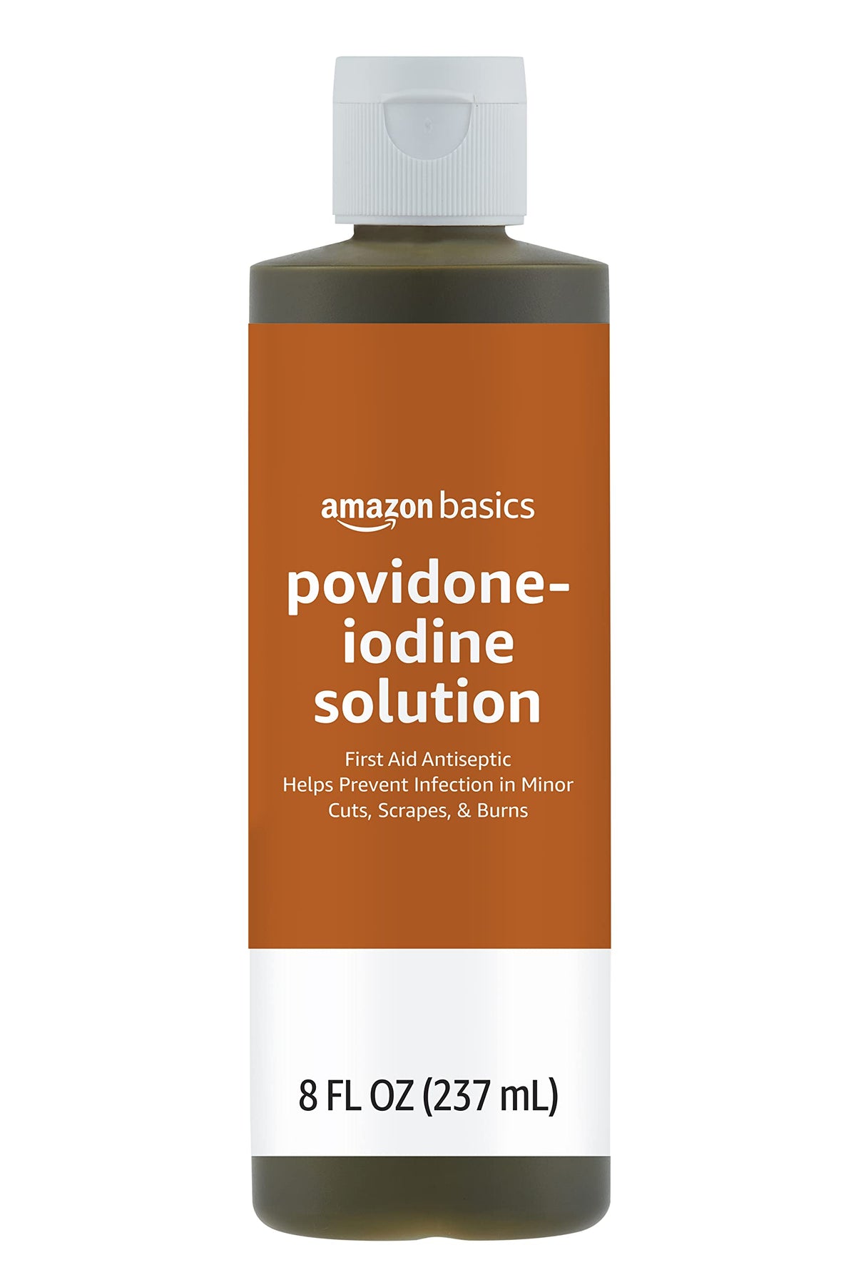 Amazon Basics First Aid Antiseptic bottle shows wound cleaning on the go.