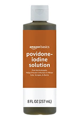 Close-up of Amazon Basics label showing 10% povidone-iodine.
