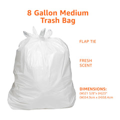 Amazon Basics flap-tie closure bags keep trash secure and easy to tie.
