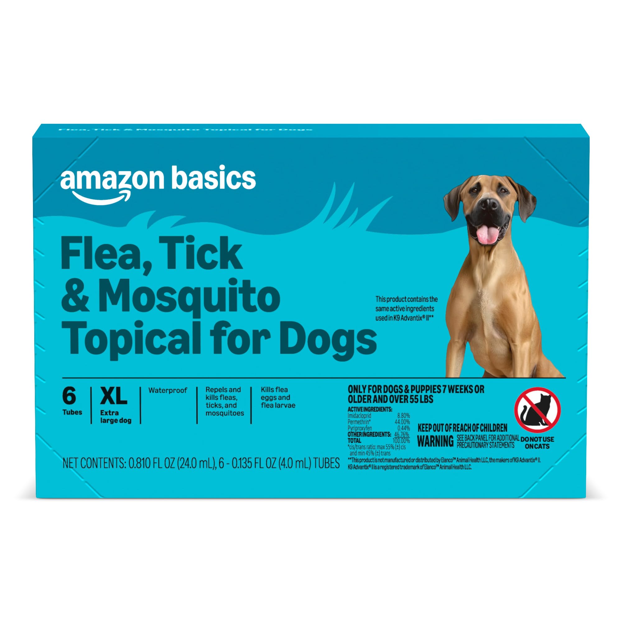 Amazon Basics flea tick mosquito topical for extra large dogs six-dose pack ready for use