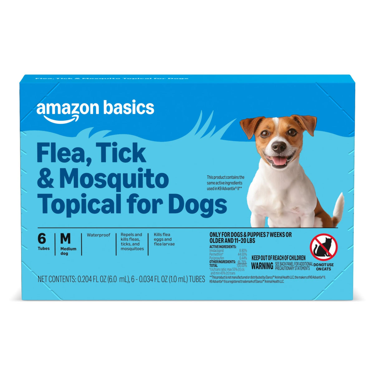 Amazon Basics topical treatment for medium dogs bottle being poured for application