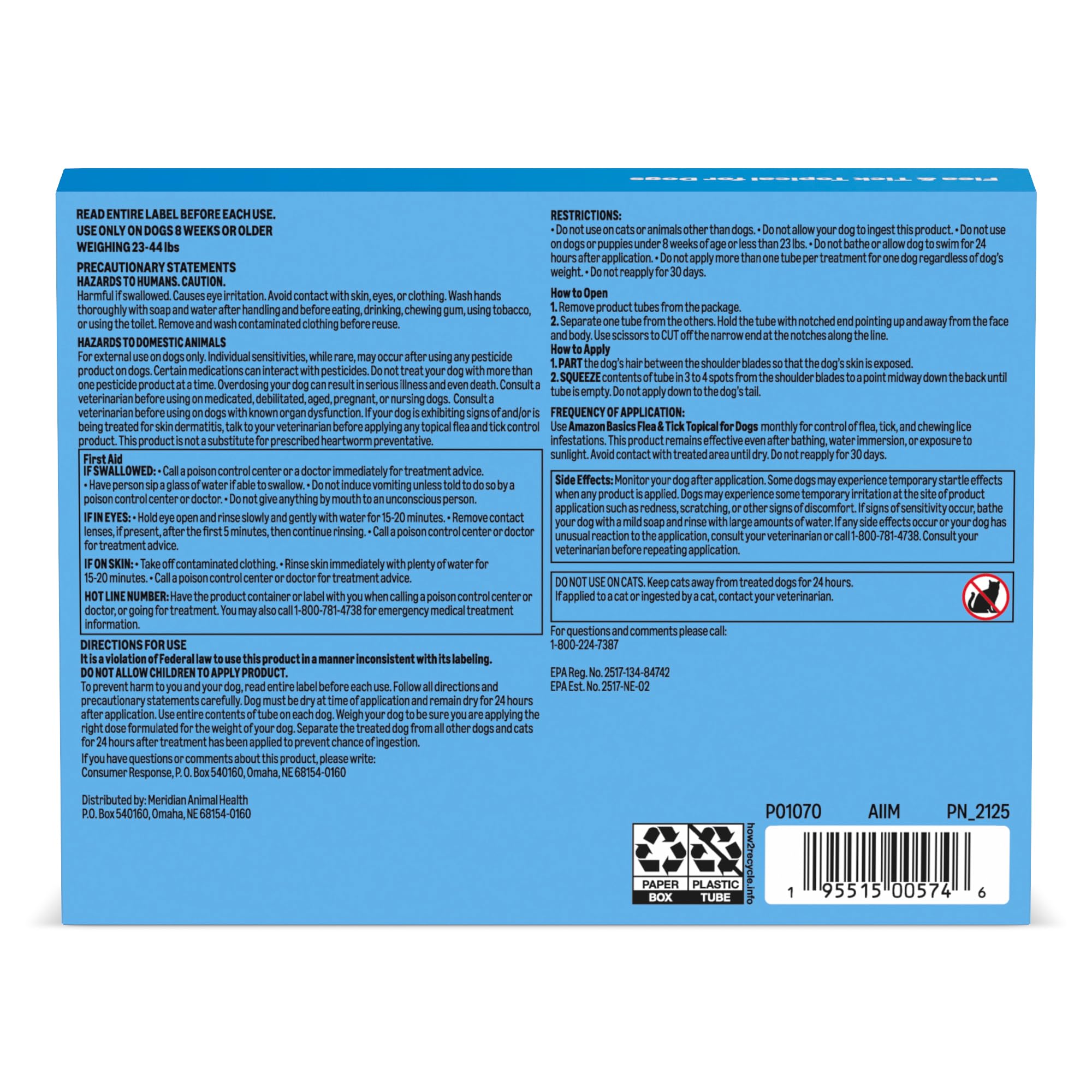 Weight guidance on pack shows suitability for dogs 23–44 lbs.