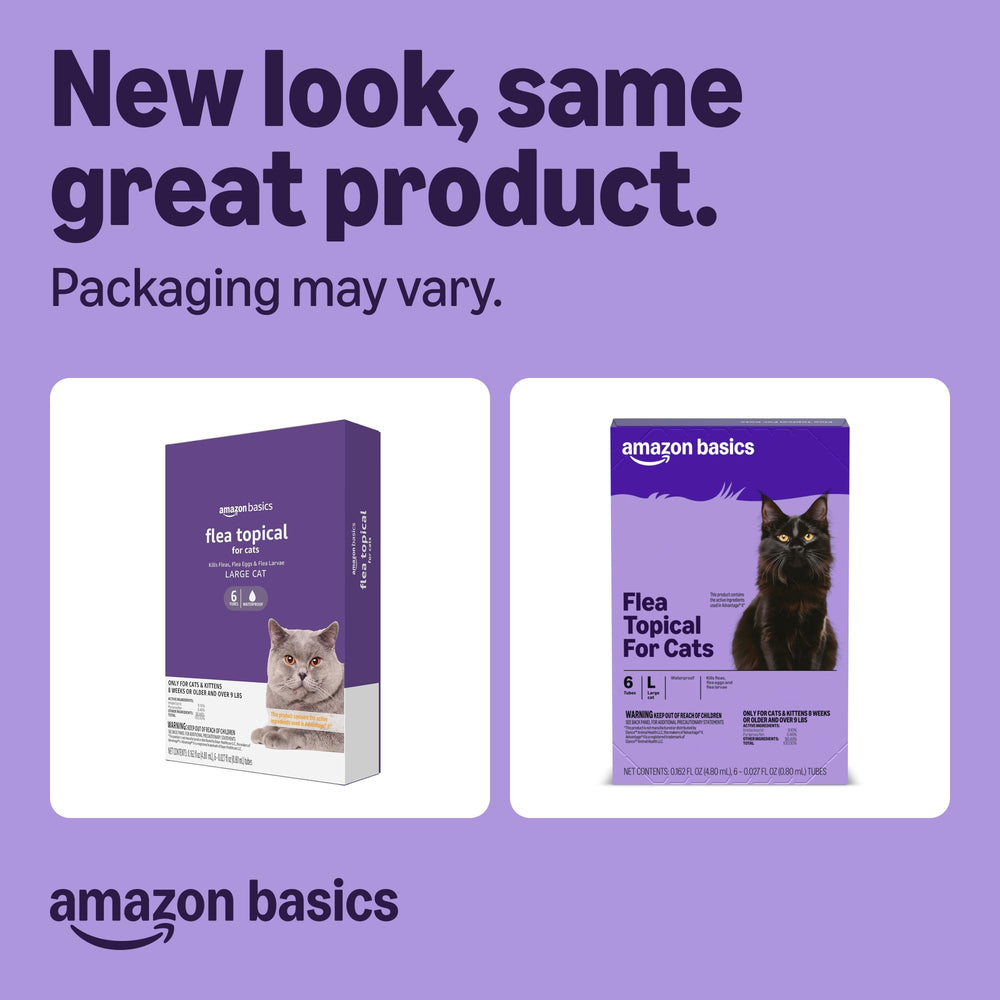 Amazon Basics flea topical bottle back label with dosage and ingredients.