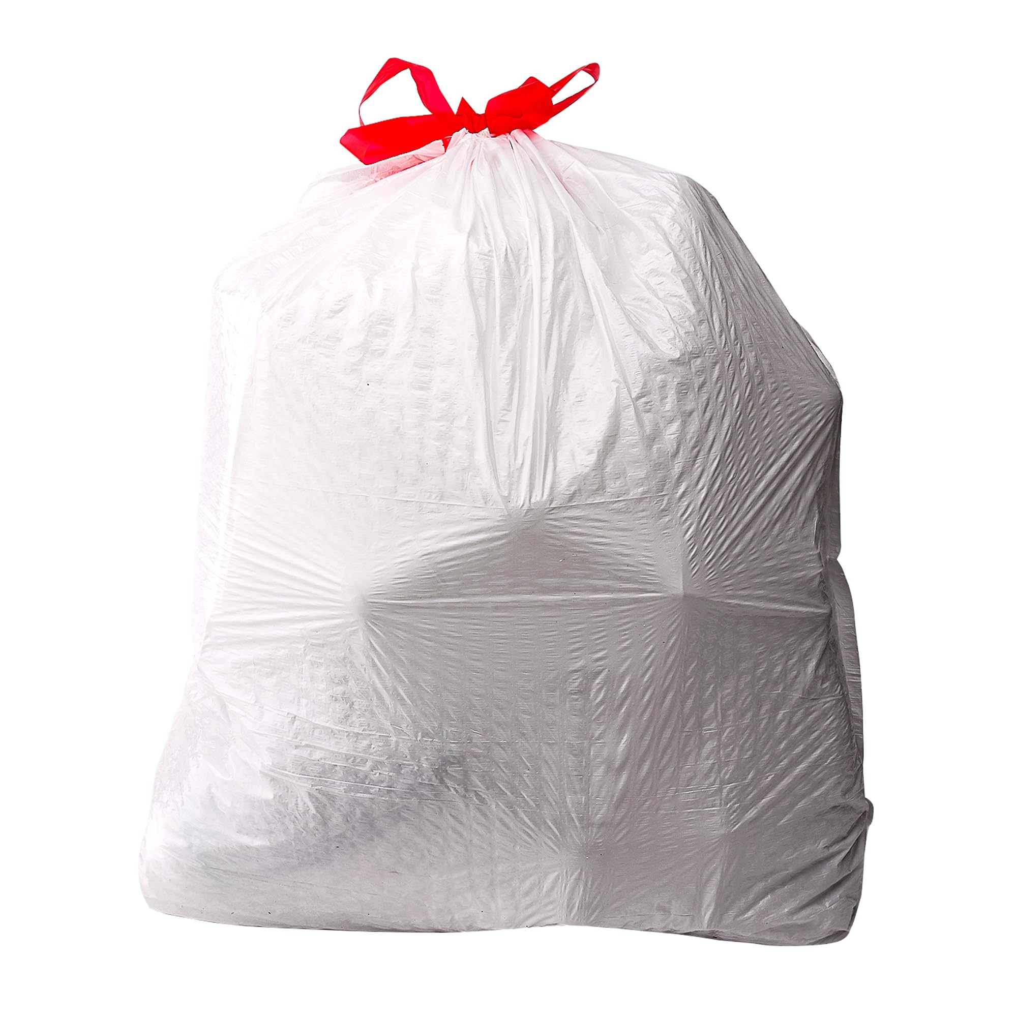 Amazon Basics flextra-strength embossed bags shown, designed to resist tears.