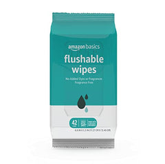 Amazon Basics fragrance-free flushable wipes 3-pack for convenient on-the-go cleaning.