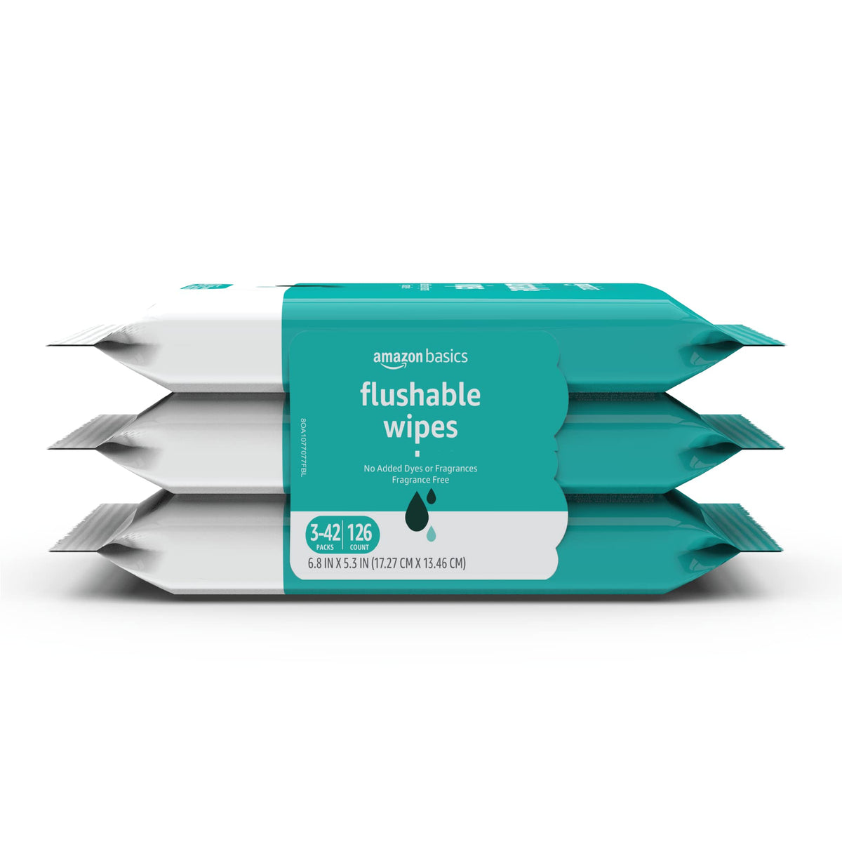 Amazon Basics fragrance-free flushable wipes pack overview showing 3-pack presentation.