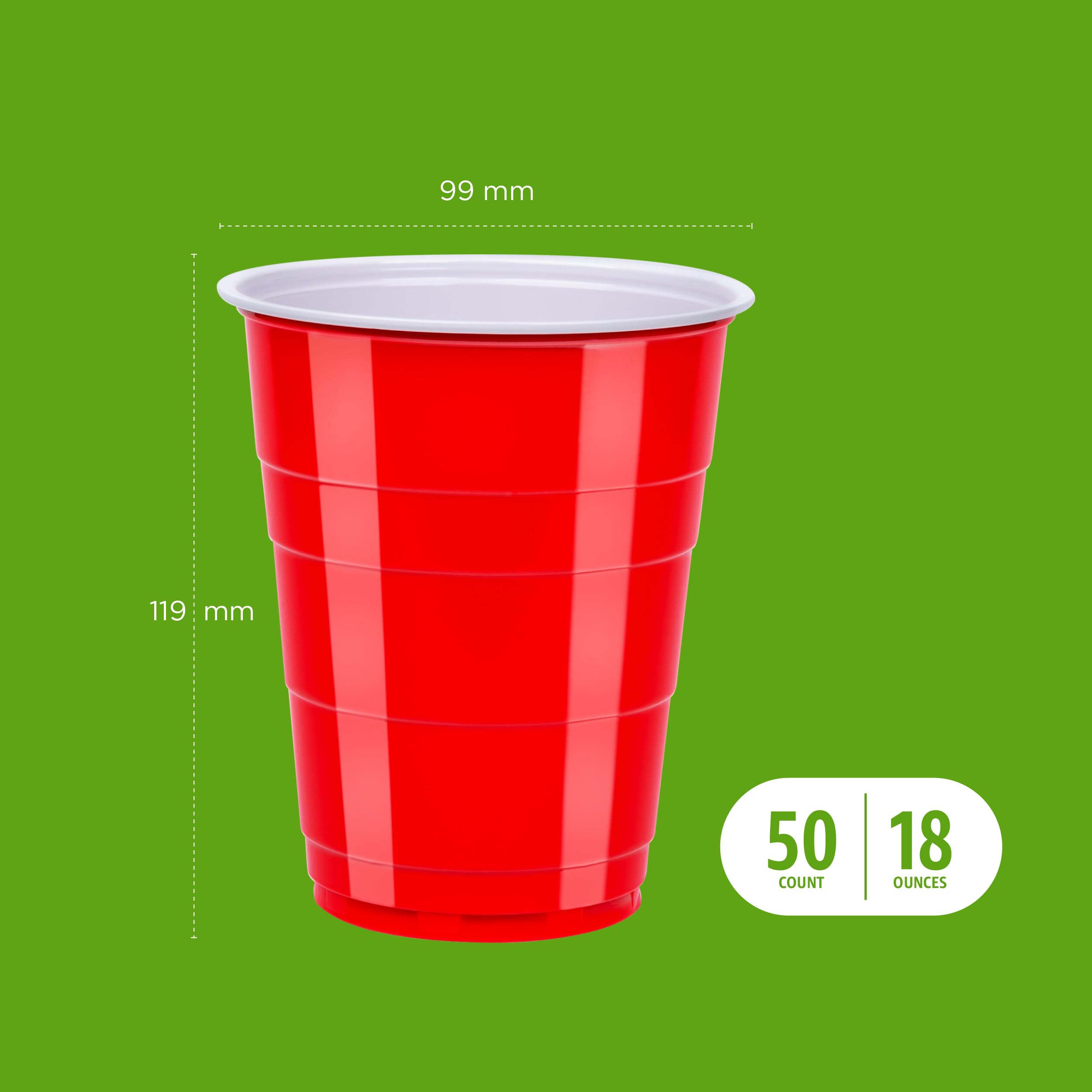 Amazon Basics food-grade red 18oz cups suitable for beverages