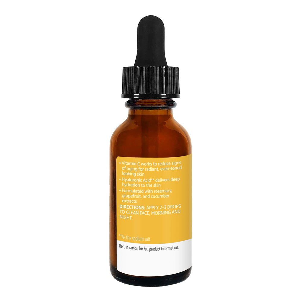 Amazon Basics fragrance-free serum label emphasizes gentle daily use