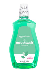 Amazon Basics Fresh Breath Mouthwash mint bottle for daily use with refreshing flavor