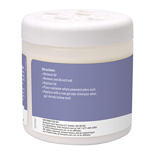 Amazon Basics Gel Odor Eliminator near closet neutralizes odors with lavender freshness.