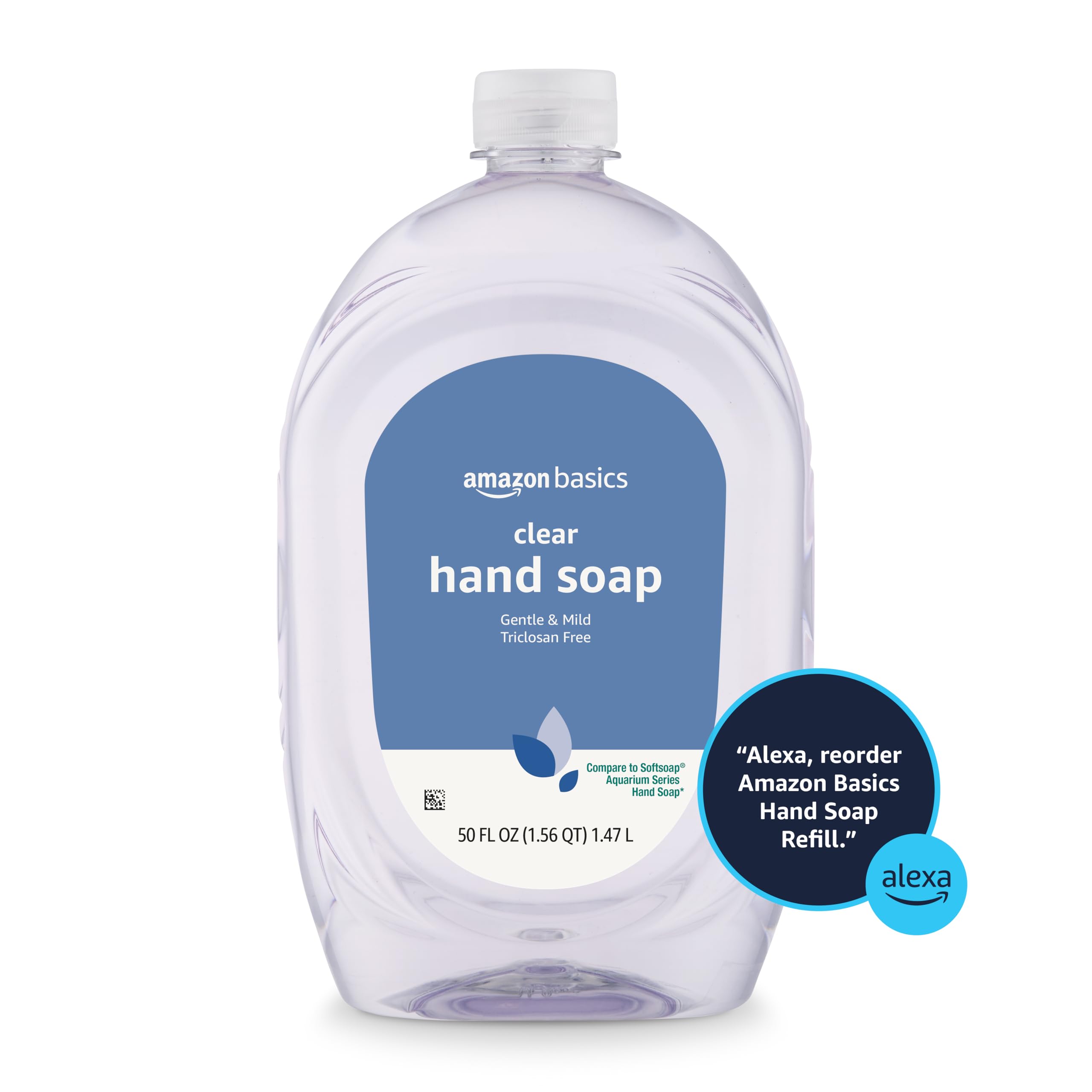 Hands lather with Amazon Basics Gentle & Mild Clear Hand Soap Refill during daily routines