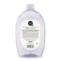 Label close-up on Amazon Basics Gentle & Mild Clear Hand Soap Refill showing triclosan-free formula