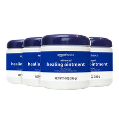 Amazon Basics Healing Ointment bottle front, soothing dry skin and lips