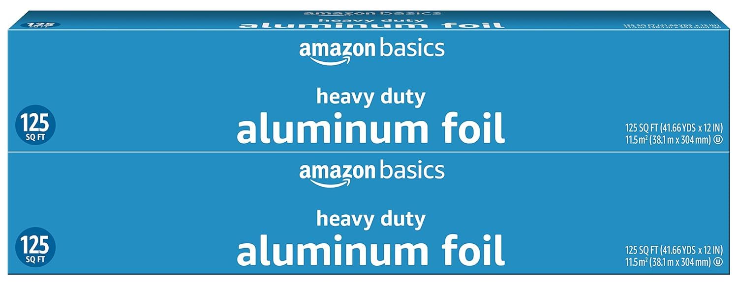 Amazon Basics heavy duty aluminum foil roll ready for oven use and food prep