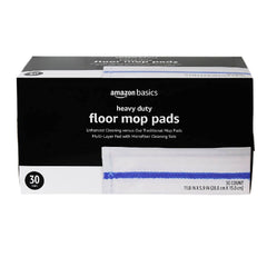 Amazon Basics heavy-duty dry mop pad 30-count pack for quick floor cleaning.