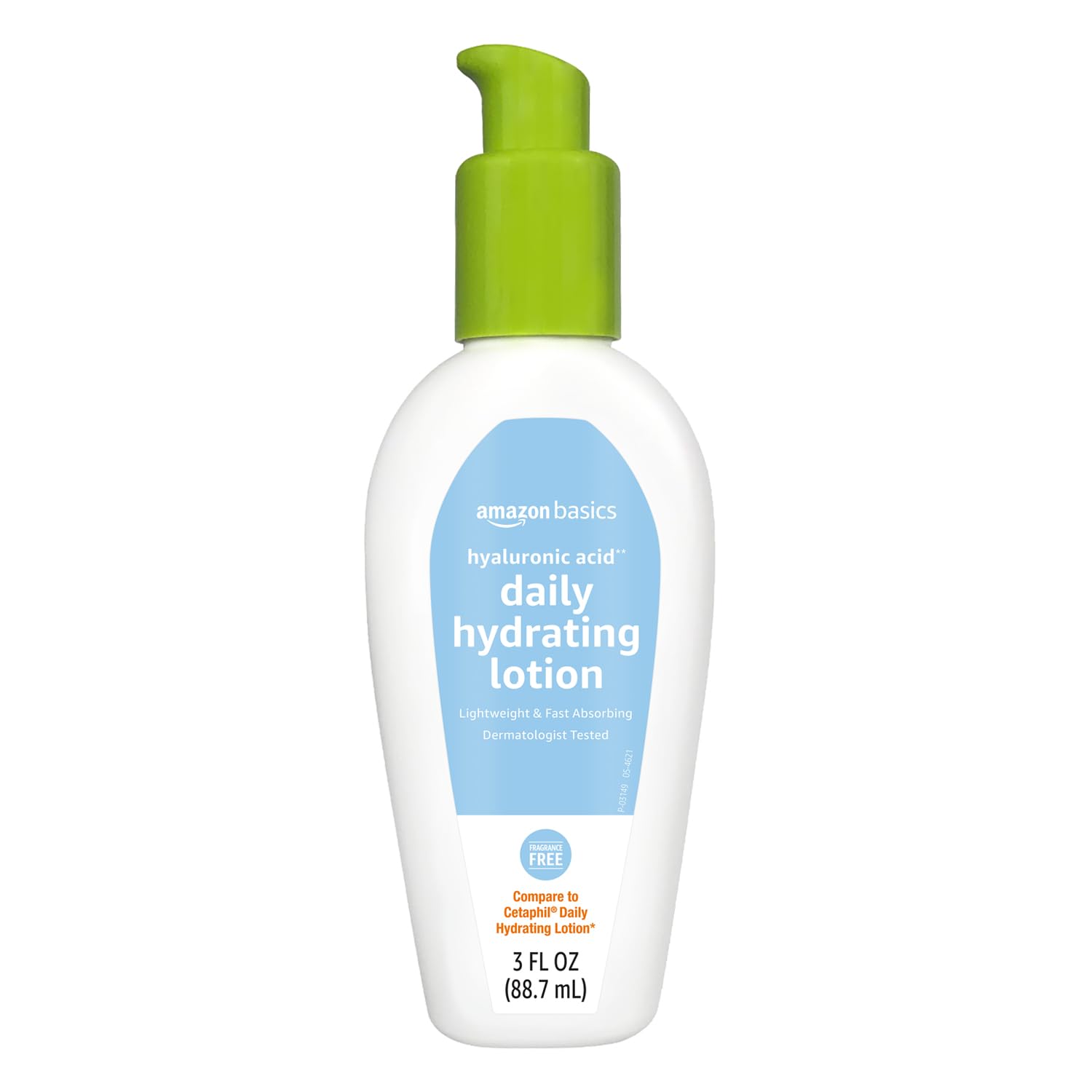 Amazon Basics Hyaluronic Acid Face Moisturizer label close-up for clear ingredient cues.