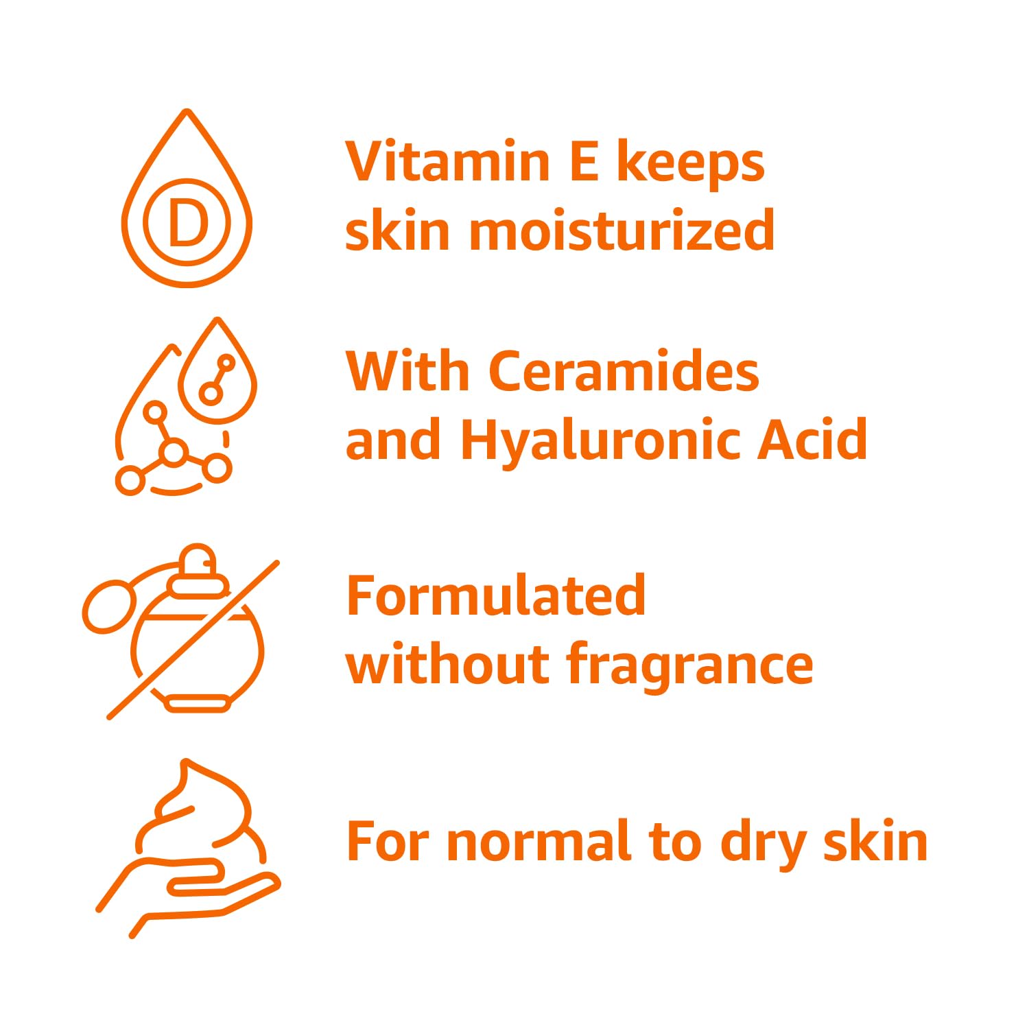 Hyaluronic acid icon beside bottle, signals lasting hydration.