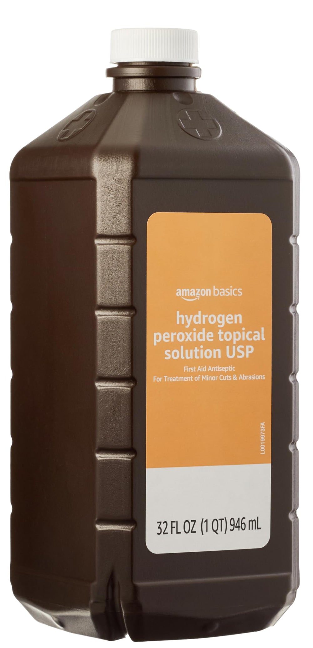 Bottle cap of Amazon Basics Hydrogen Peroxide highlighting latex-free design