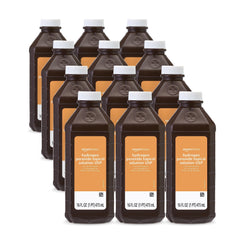 Amazon Basics hydrogen peroxide bottle front view for first aid needs.