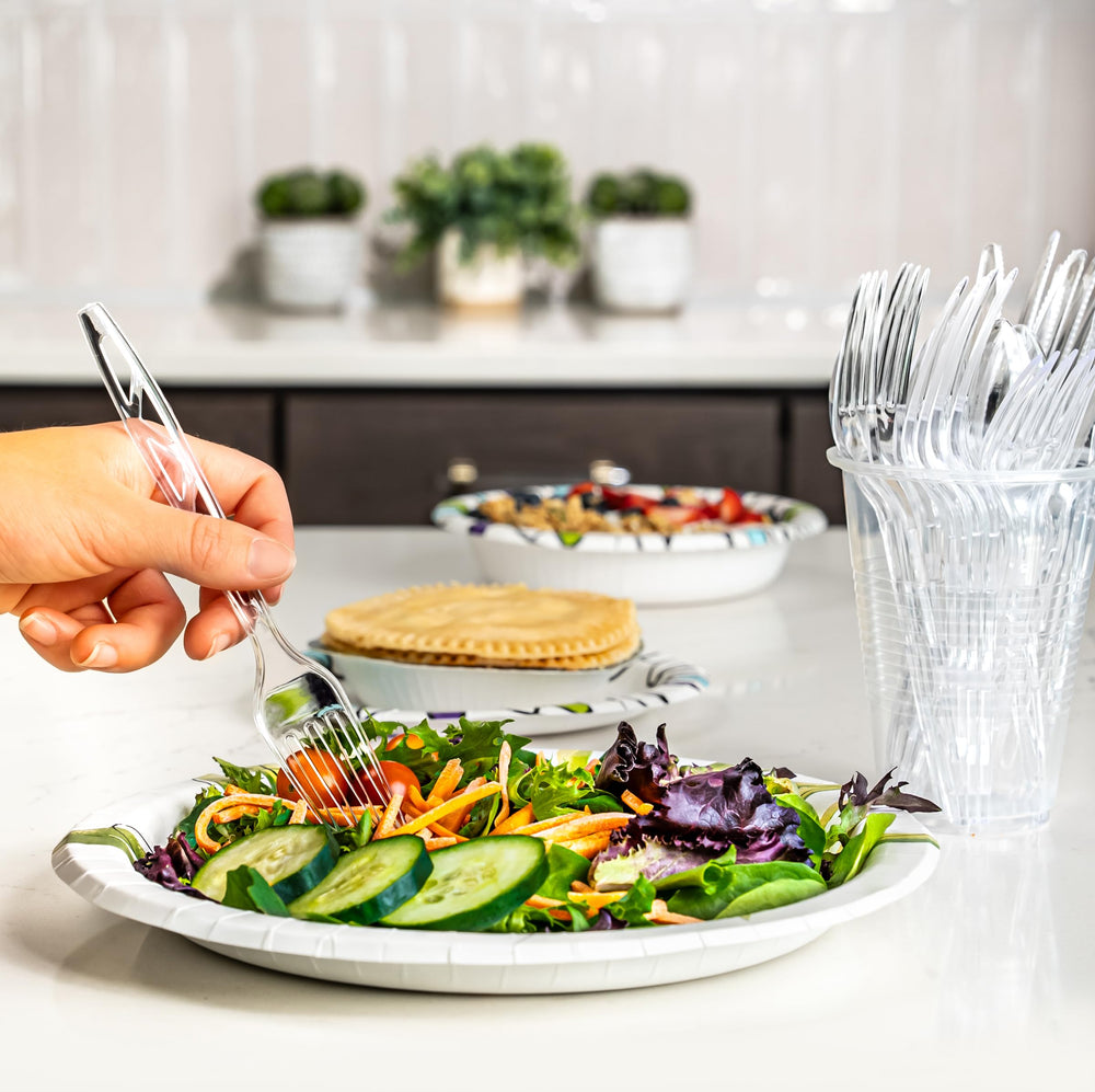 Amazon Basics disposable forks suited for large gatherings and casual parties.