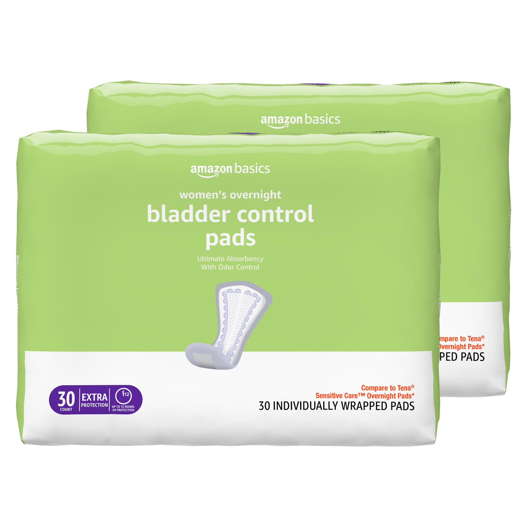 Amazon Basics women's incontinence pads — pack overview and coverage.