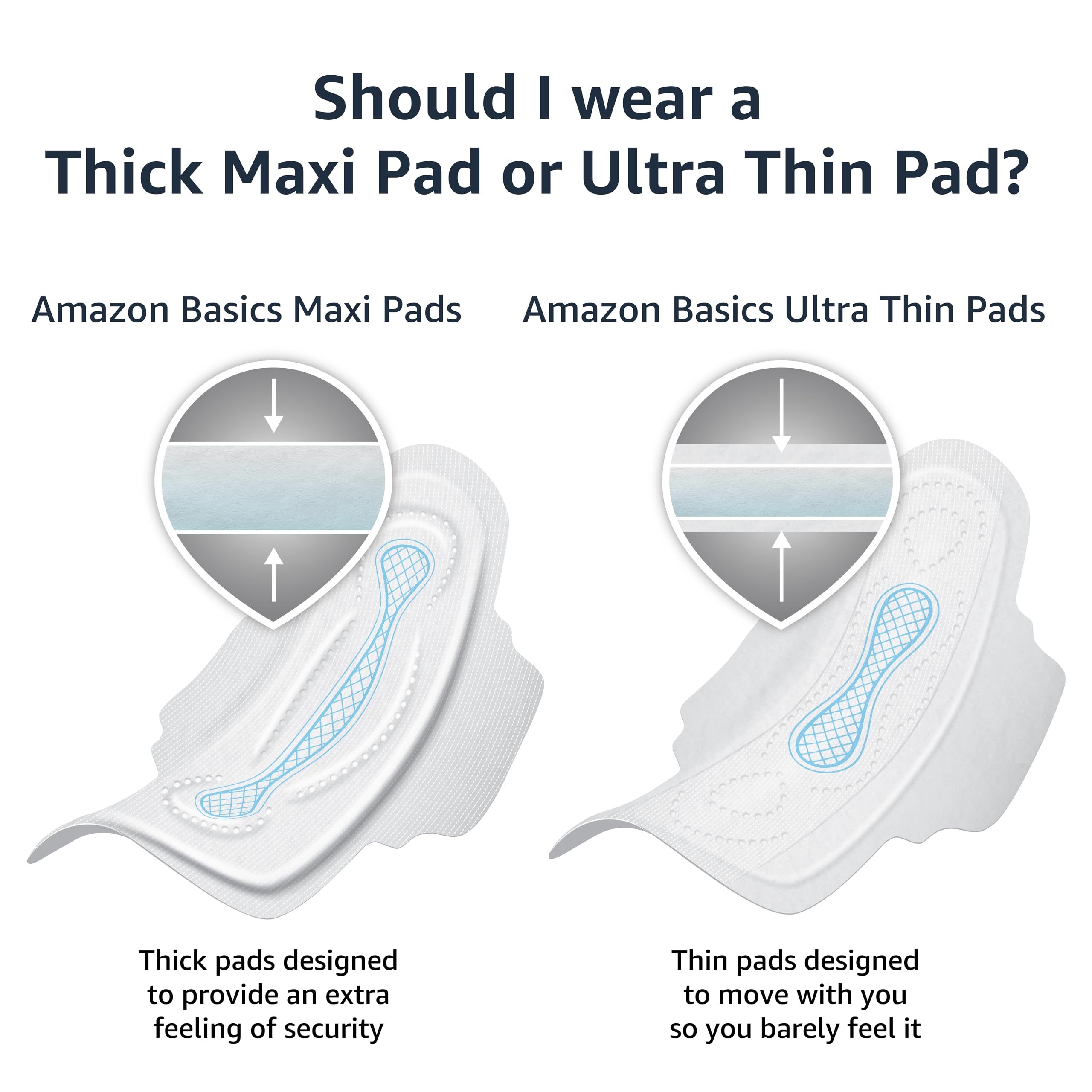 Amazon Basics individually wrapped pads for convenient on-the-go protection.