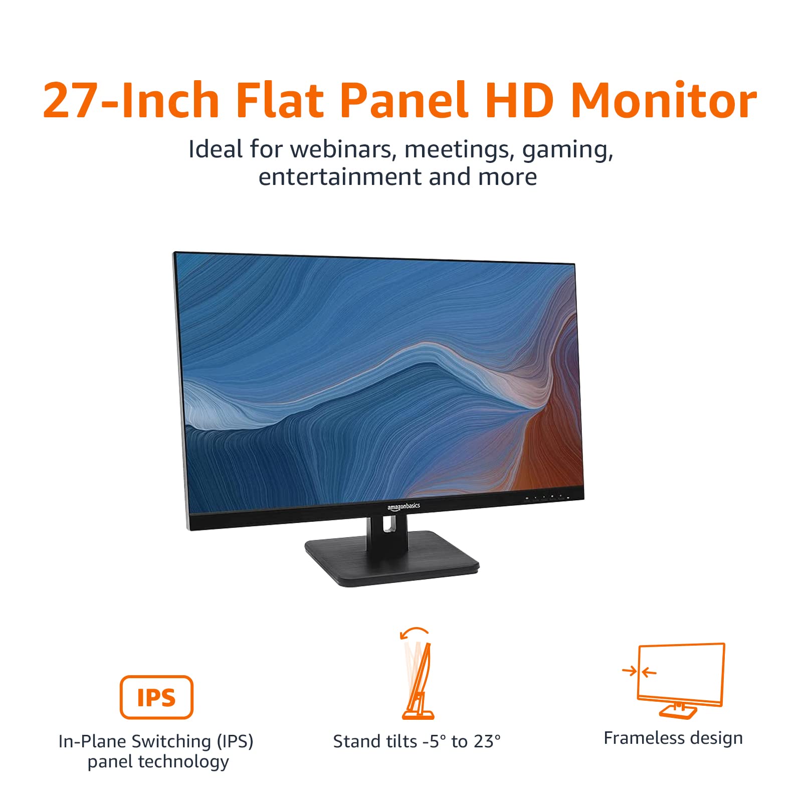 Amazon Basics IPS monitor stand tilt angle adjustment for comfortable viewing