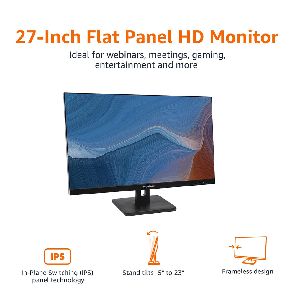 Amazon Basics IPS monitor stand tilt angle adjustment for comfortable viewing