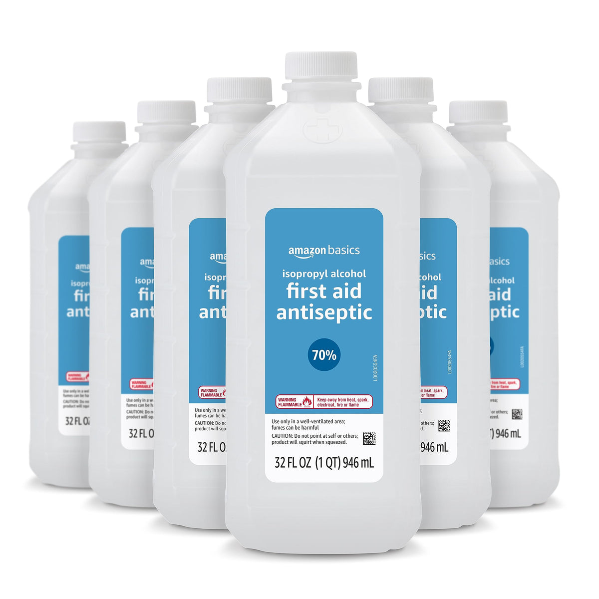 Amazon Basics 70% isopropyl alcohol bottle-pack shown for home first aid use
