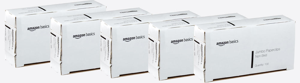 Amazon Basics jumbo paper clips in a 10-box set for organized filing.
