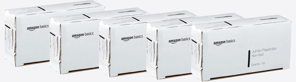 Amazon Basics jumbo paper clips in a 10-box set for organized filing.