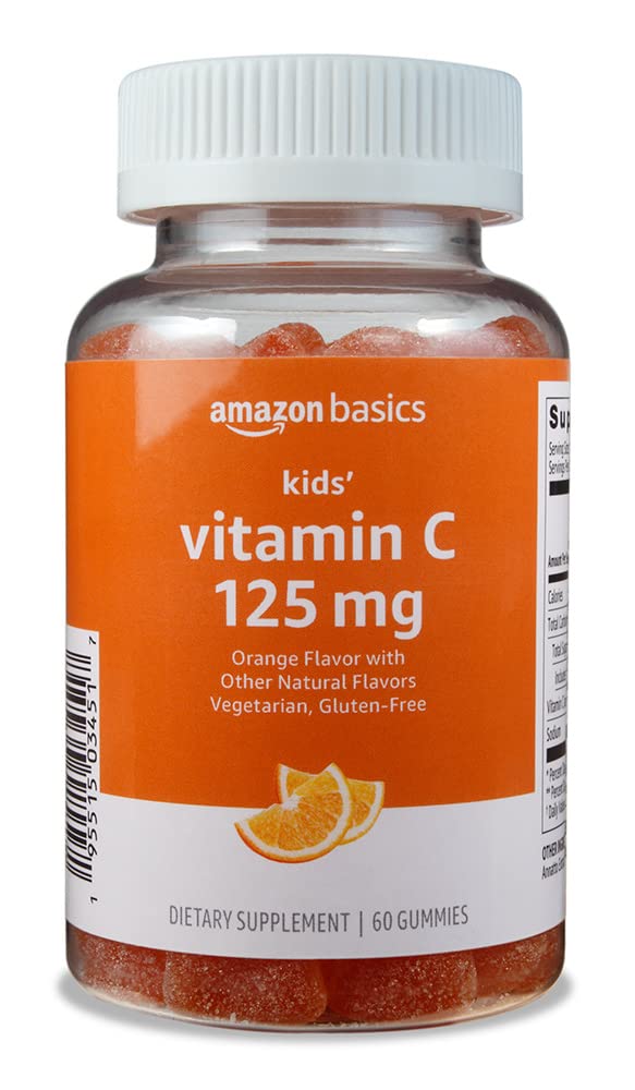 Amazon Basics Kids' Vitamin C Gummies orange bottle for daily immune support.