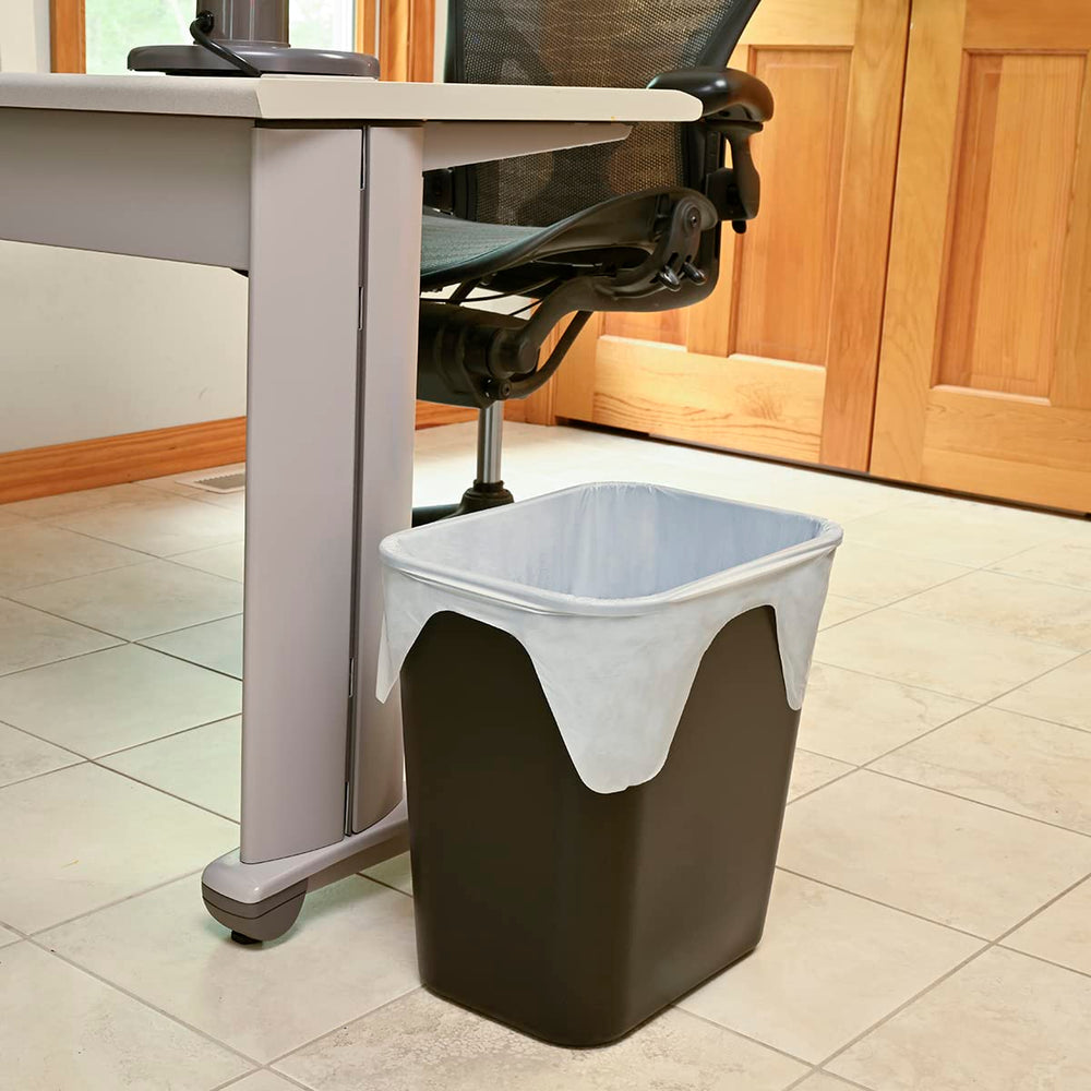 Amazon Basics versatile kitchen trash bags ideal for office or car areas.
