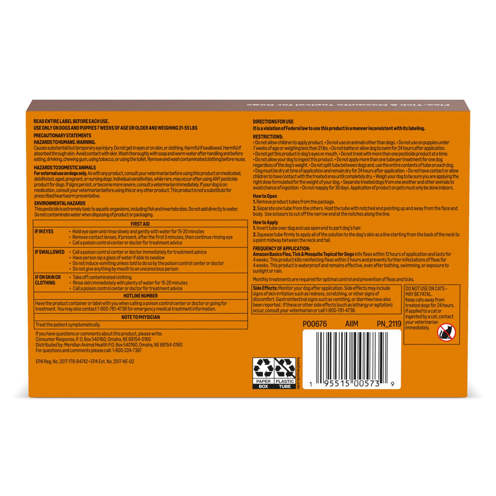 Amazon Basics usage guide image supports safe, regular topical application for pets.