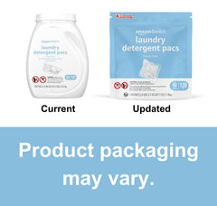 Amazon Basics Free & Clear pacs emphasize hypoallergenic formula gentle on skin.