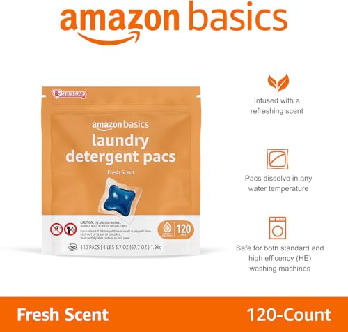 Amazon Basics pacs reduce spills for mess-free laundry routines.