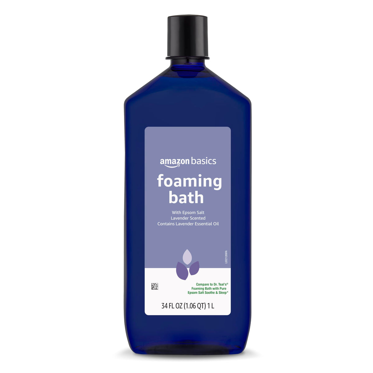 Amazon Basics Lavender Scented Foaming Bath bottle promotes relaxation with a soothing lavender aroma.