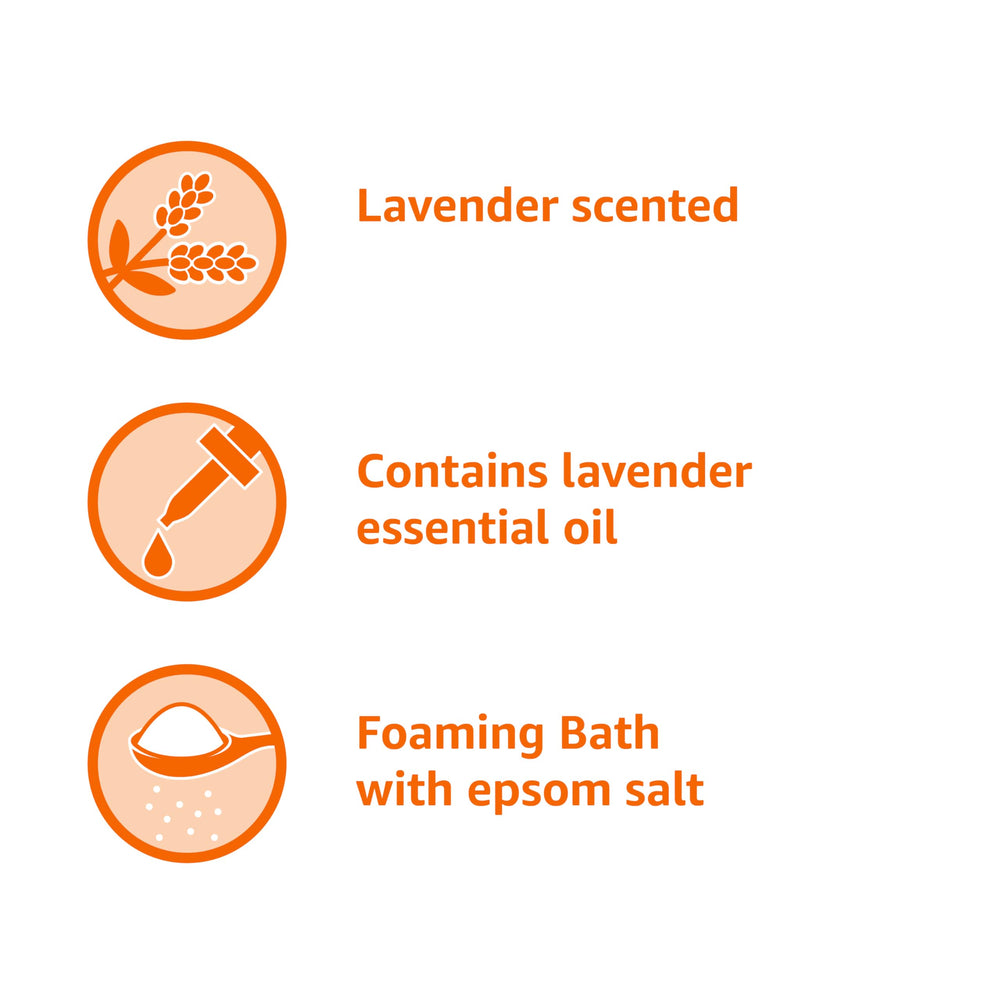 Epsom Salt and lavender ingredients offer a spa-like bath experience.