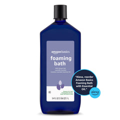 Relaxing scene with Amazon Basics Lavender Scented Foaming Bath ready for unwinding.