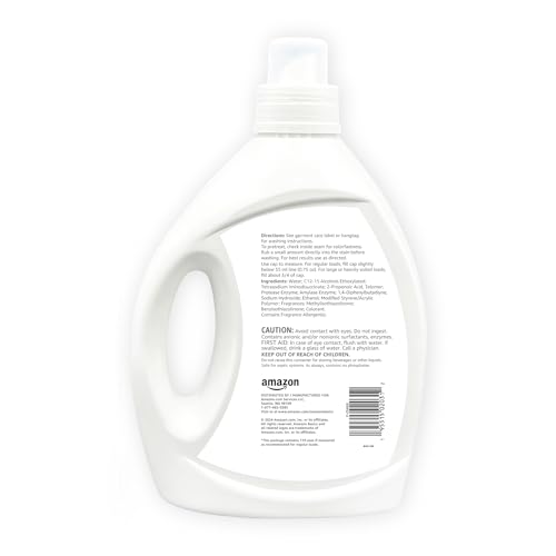 Amazon Basics detergent cap shown for easy measuring and loading.