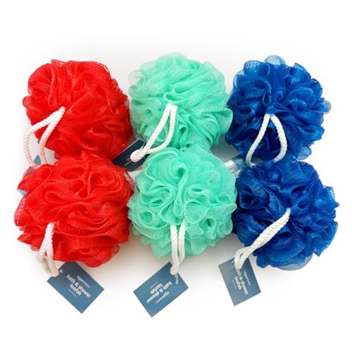 Amazon Basics loofah with rope handle for easy storage