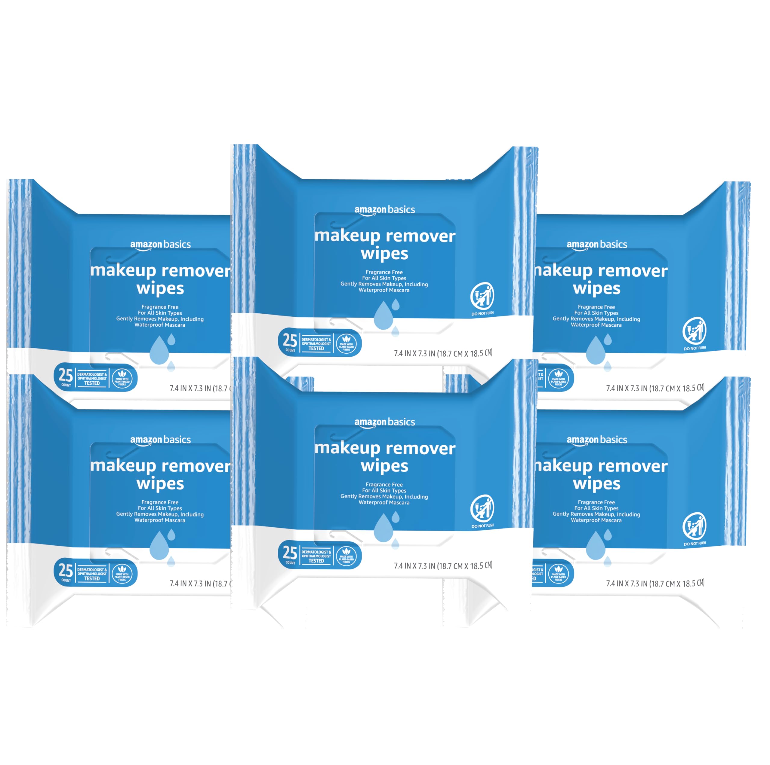 Amazon Basics Makeup Remover Wipes six-pack packaging for gentle daily cleansing