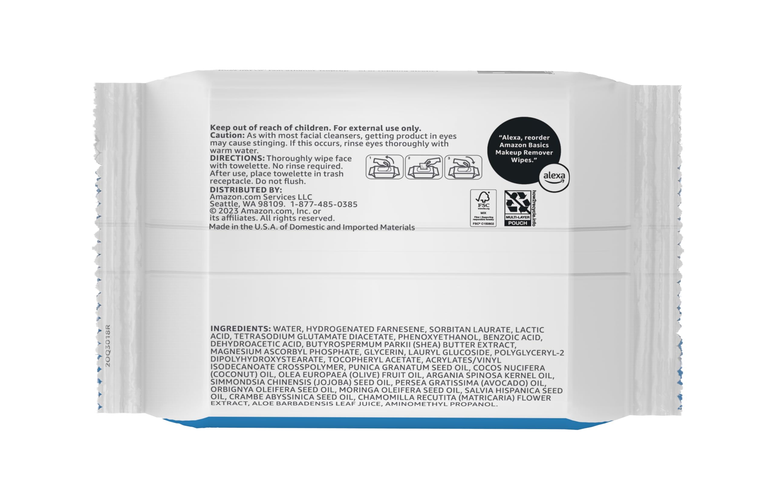 Close-up texture of Amazon Basics makeup remover wipes for effective removal