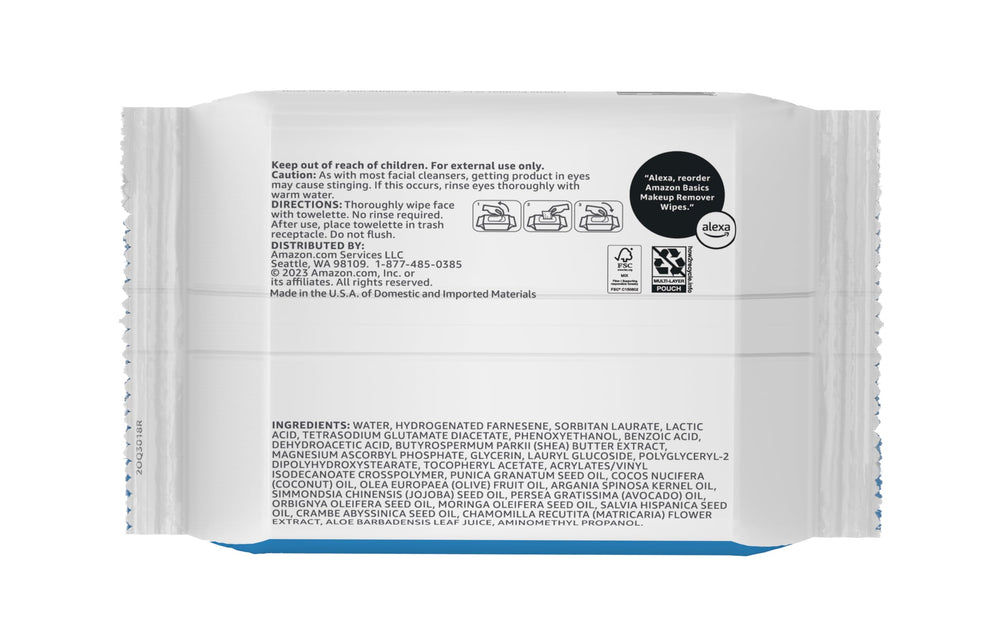 Close-up texture of Amazon Basics makeup remover wipes for effective removal