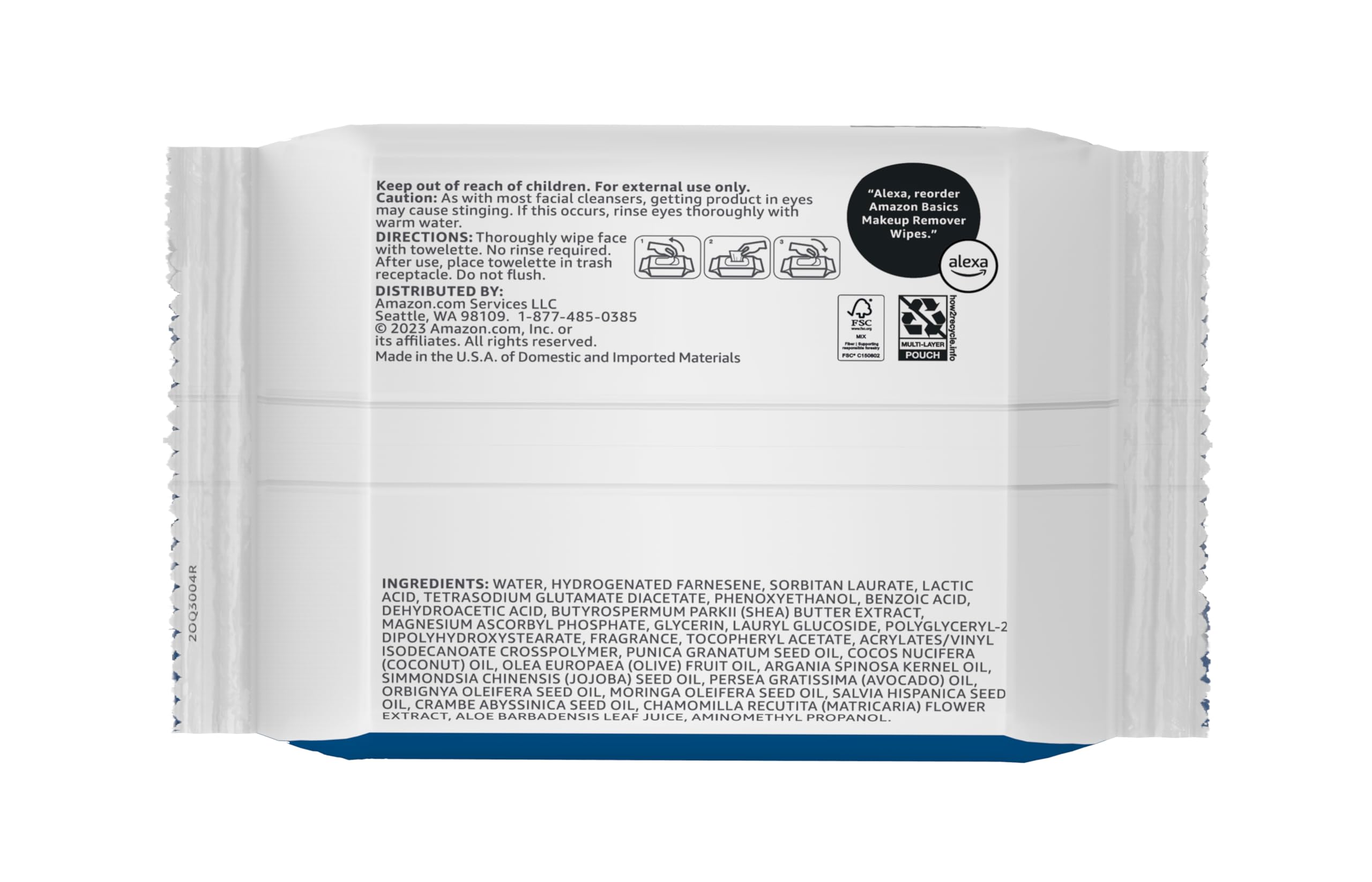 Amazon Basics Makeup Remover Wipes closeup of soft cloth and gentle formula for sensitive skin